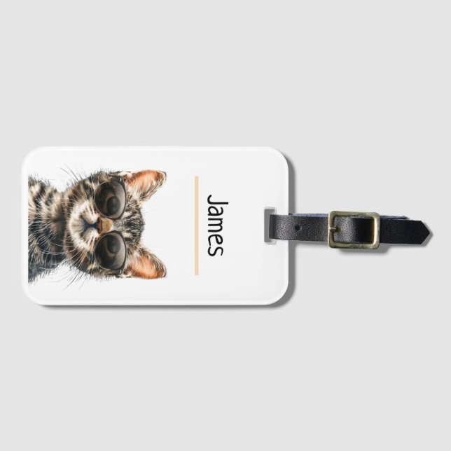 Personalised cool cat  luggage tag (Front Horizontal)