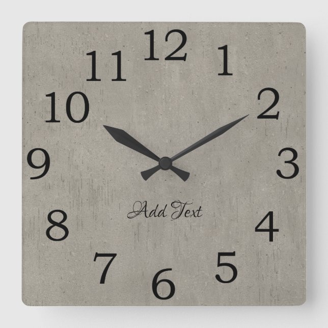 Personalised Cool Concrete Look Add Text Square Wall Clock (Front)