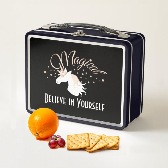 Personalised Cool Modern Magical Unicorn Kids Metal Lunch Box (Creator Uploaded)