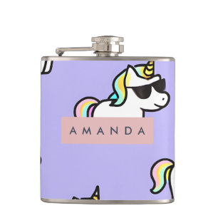 Personalised Cool Rainbow Unicorn Pattern Hip Flask