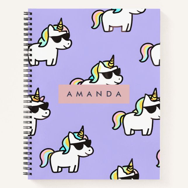 Personalised Cool Rainbow Unicorn Pattern Notebook (Front)
