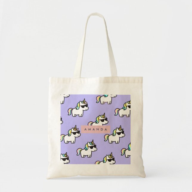 Personalised Cool Rainbow Unicorn Pattern Tote Bag (Front)