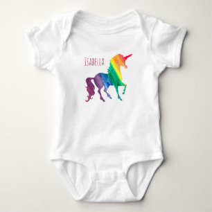 Personalised Cool Rainbow Unicorn Watercolor Baby Bodysuit