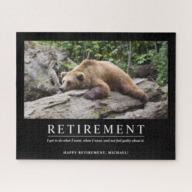 Personalised Cool Relaxing Bear Custom Retirement Jigsaw Puzzle (Horizontal)