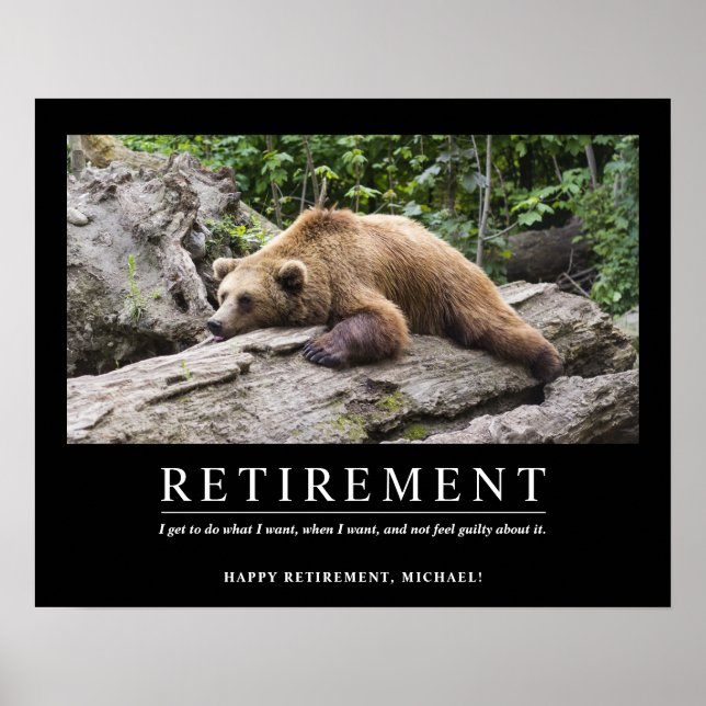 Personalised Cool Relaxing Bear Custom Retirement Poster (Front)