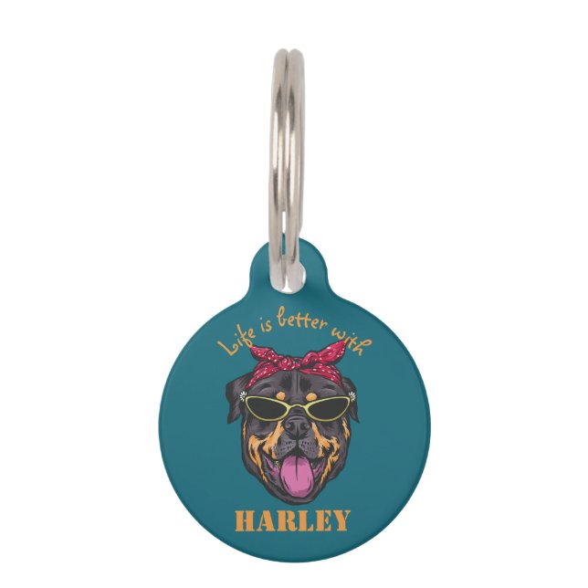 Personalised Cool Rottweiler Dog Lover Custom Name Pet Tag (Front)