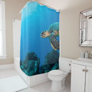 Personalised Cool Sea turtle Blue Ocean Shower Curtain