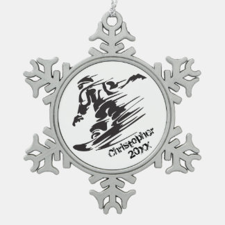Personalised Cool Snowboarding Mountain Snowflake Pewter Christmas Ornament