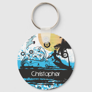 Personalised Cool Surfing Beach Surfer Key Ring