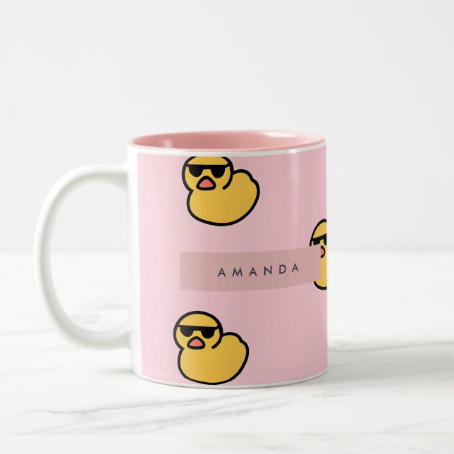 Personalised Cool Yellow Rubber Duck Pattern Two-Tone Coffee Mug (Left)