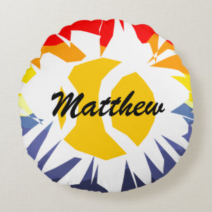 Personalised cool yellow tennis ball custom name round cushion