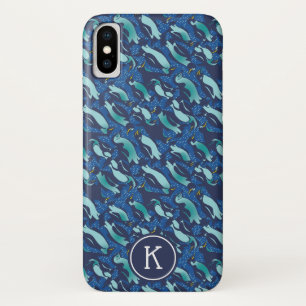Personalised COOLEST Navy Blue Allover Penguin iPhone X Case
