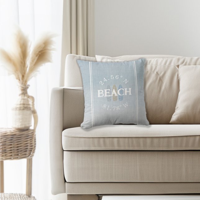 Personalised Coordinates Beach Cushion (Personalized Coordinates Beach Throw Pillow)