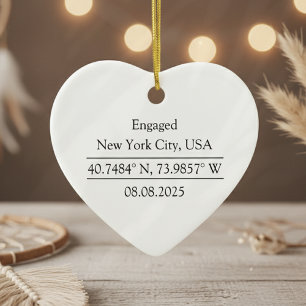 Personalised Coordinates Photo Engagement Ceramic Ornament