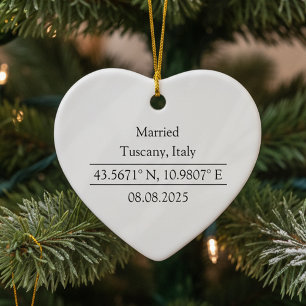 Personalised Coordinates Photo Married Ceramic Ornament