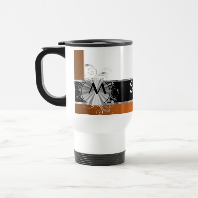 Personalised copper and silver monogram travel mug (Left)
