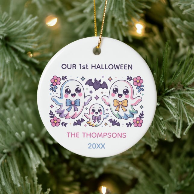 Personalised Coquette Boo - Halloween Ceramic Ornament (Tree)