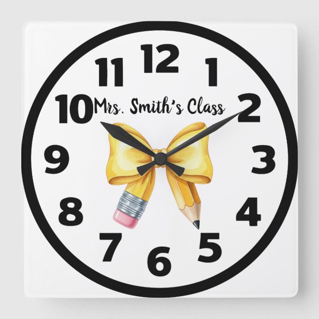 Personalised Coquette Bow Classroom Clock (Front)