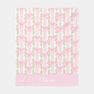 Personalised coquette bow for baby girl, nursery fleece blanket