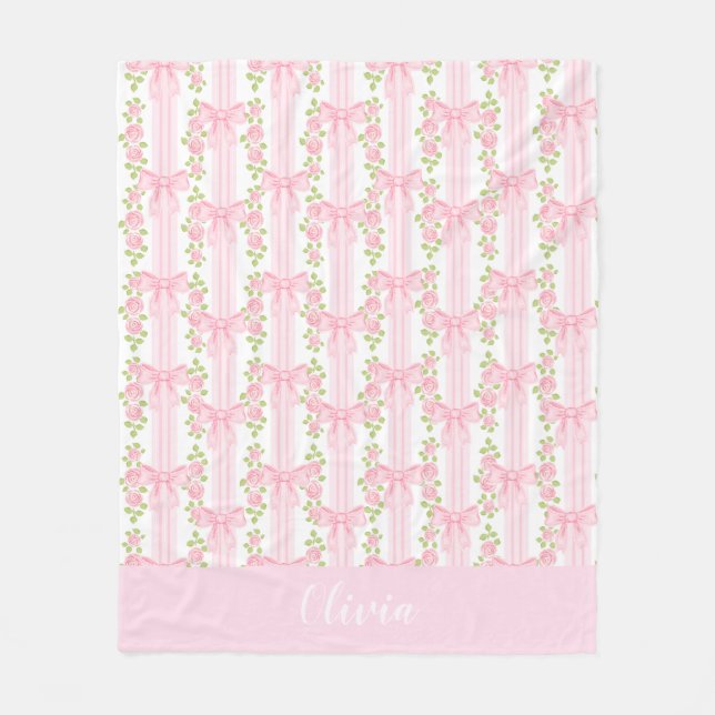 Personalised coquette bow for baby girl, nursery  fleece blanket (Front)