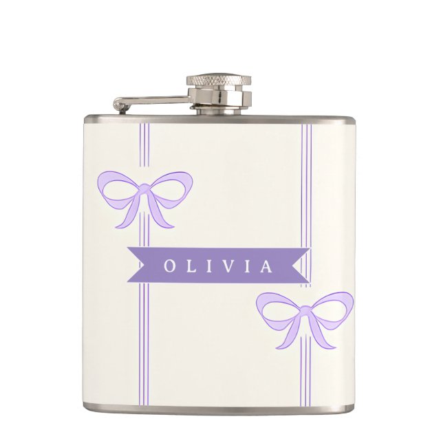 Personalised Coquette Bow Name Girly Aesthetic Hip Flask (Front)