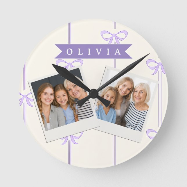Personalised Coquette Bow Name Girly Aesthetic Round Clock (Front)
