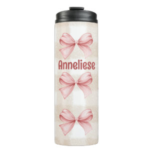 Personalised Coquette Bows with Beige gingham Thermal Tumbler