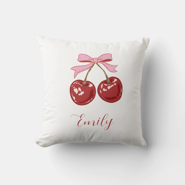  Personalised  Coquette Cherry Bow Name Cushion (Front)