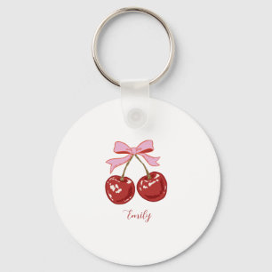 Personalised Coquette Cherry Bow Name  Key Ring