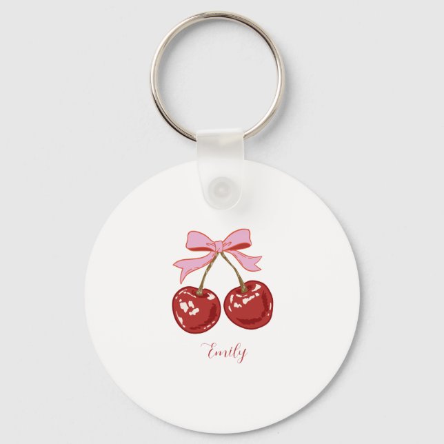 Personalised Coquette Cherry Bow Name  Key Ring (Front)