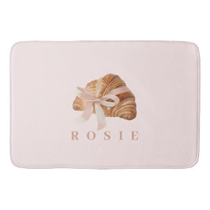 Personalised Coquette Croissant Pink Ribbon Bath Mat