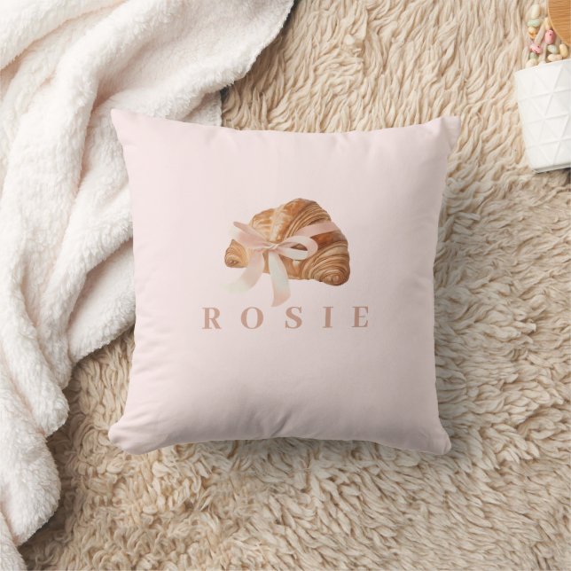 Personalised Coquette Croissant Pink Ribbon Cushion (Blanket)