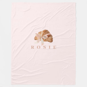Personalised Coquette Croissant Pink Ribbon Fleece Blanket