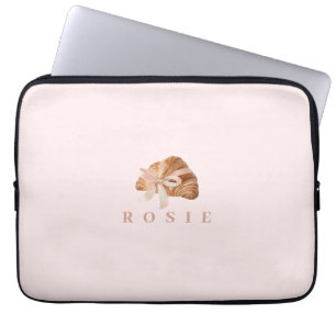 Personalised Coquette Croissant Pink Ribbon Laptop Sleeve