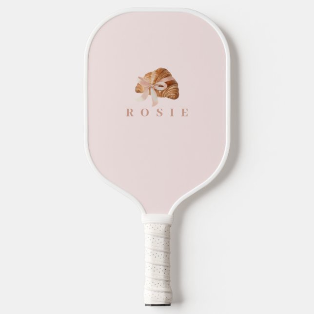 Personalised Coquette Croissant Pink Ribbon Pickleball Paddle (Front)