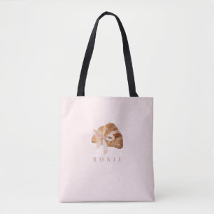 Personalised Coquette Croissant Pink Ribbon Tote Bag