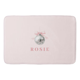 Personalised Coquette Disco Ball Pink Ribbon Bath Mat