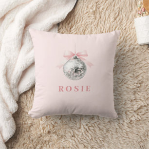 Personalised Coquette Disco Ball Pink Ribbon Cushion