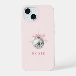 Personalised Coquette Disco Ball Pink Ribbon iPhone 15 Case