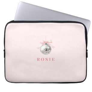 Personalised Coquette Disco Ball Pink Ribbon Laptop Sleeve