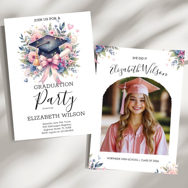 Personalised Coquette Graduation Party Invitation (Creator Uploaded)