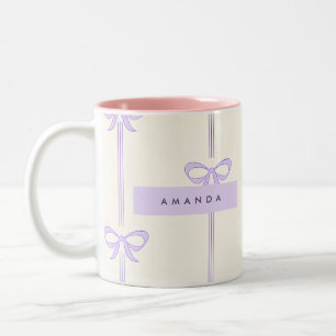 Personalised Coquette Pastel Lavender Bow Ribbon Two-Tone Coffee Mug
