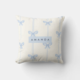 Personalised Coquette Pastel Soft Blue Ribbon Bow Cushion