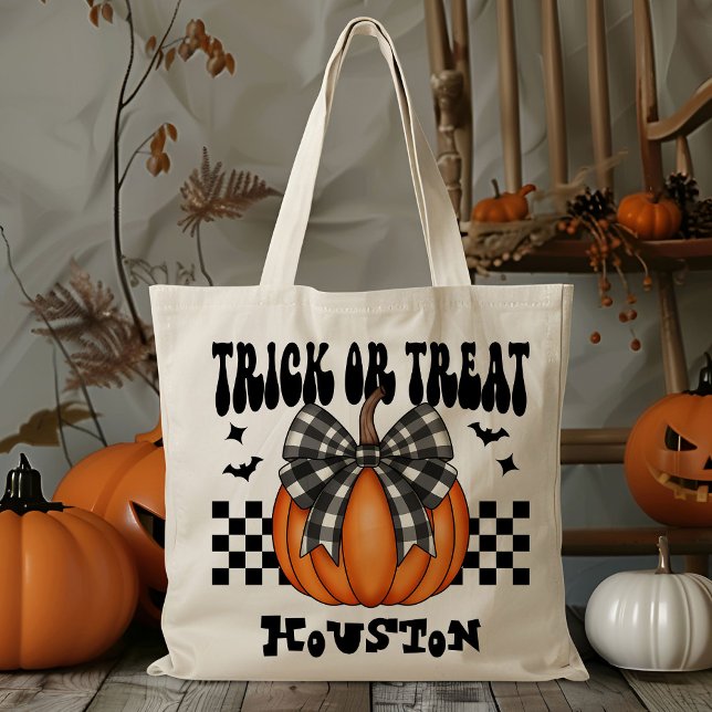 Personalised Coquette Pumpkin Trick Or Treat Candy Tote Bag (Creator Uploaded)