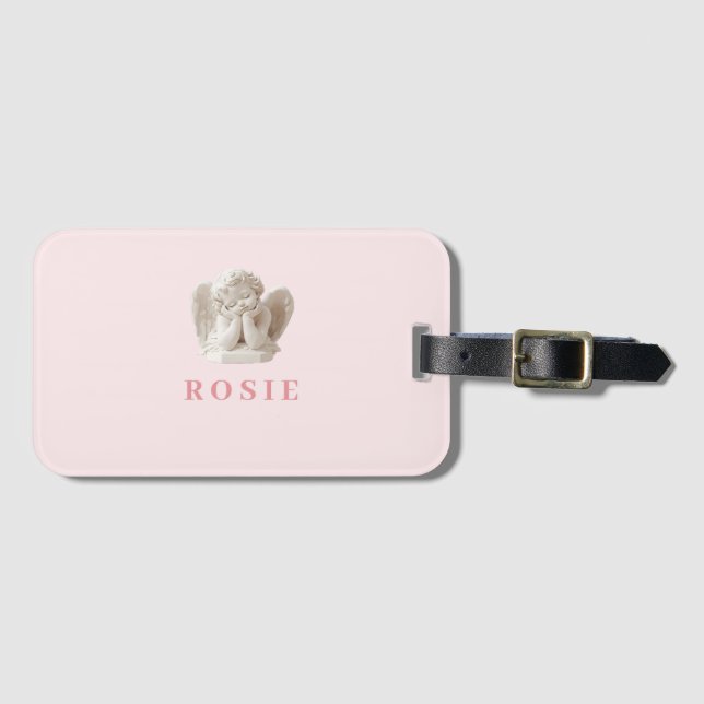 Personalised Coquette Sleeping Angel Sculpture Luggage Tag (Front Horizontal)