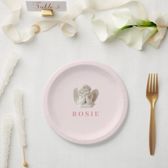 Personalised Coquette Sleeping Angel Sculpture Paper Plate (Wedding)