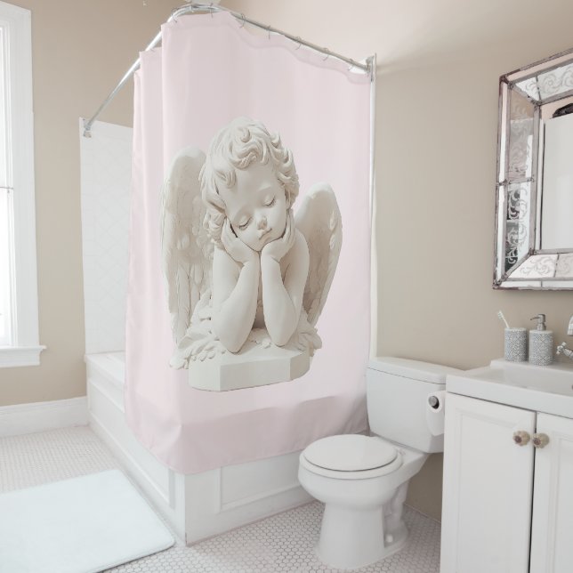 Personalised Coquette Sleeping Angel Sculpture Shower Curtain (In Situ)