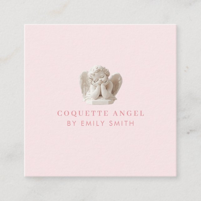 Personalised Coquette Sleeping Angel Sculpture Square Business Card (Front)