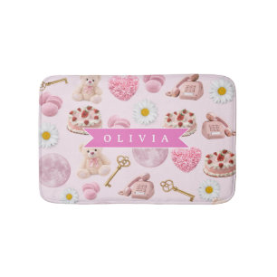 Personalised Coquette Teddy Bear Pink Aesthetic Bath Mat