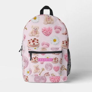 Personalised Coquette Teddy Bear Pink Aesthetic Printed Backpack